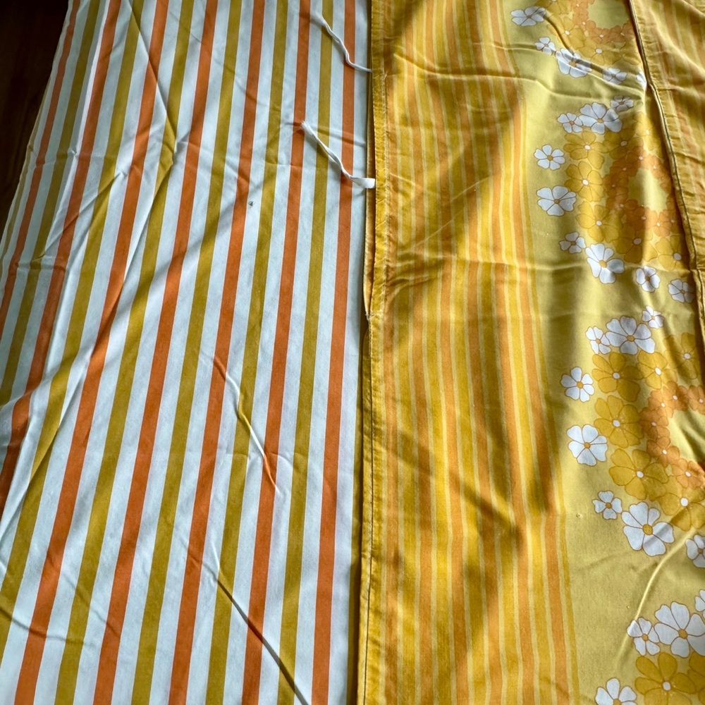 Vtg JC Penney Flat Fitted Pillowcase Duvet Twin Yellow Goldenrod Stripes 70s - Picture 15 of 16